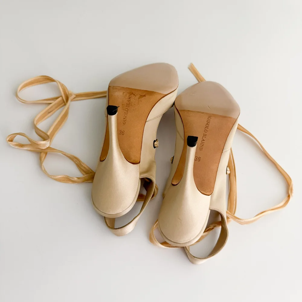 Manolo Blahnik Vintage Ballerina Satin Ankle Wrap Heels (IT 36